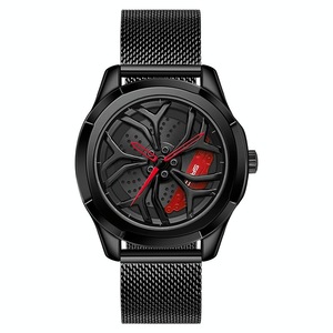 Men Mesh Belt Quartz Watch with 3d Hollow out Wheel