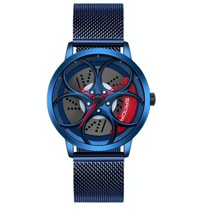 Men Mesh Belt Quartz Watch with 3d Oval Hollow out Wheel
