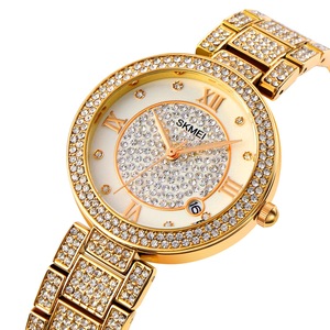 Women Quartz Watch with Diamond Roman Numerals and Round Dial