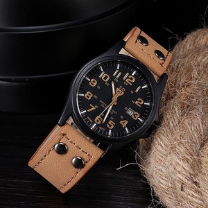 1pc Men Brown Quartz Watch with Circular Watch Dial Pointer Leather Date for Sports Daily