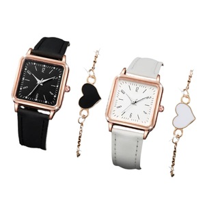 2 Piece Square Leather Band Watch Bracelet Set