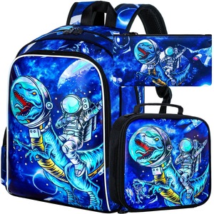 3 Piece Dinosaur Backpack Set For Boys 16 Water Resistant School Bag With Lunch Box Preschool To Elementary