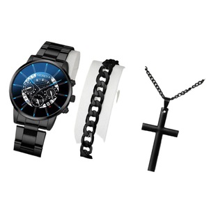 3 Piece Mens Business Watch Set Steel Band Quartz Movement