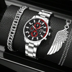 3pcs Set Fashion Luxury Mens Calendar Watches Male Casual Silver Quartz Watch Men