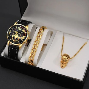 3pcs Set Luxury Mens Watches Men Skull Head Necklace Bracelet Nylon Quartz Watch Male Business Casual Wrist Watch