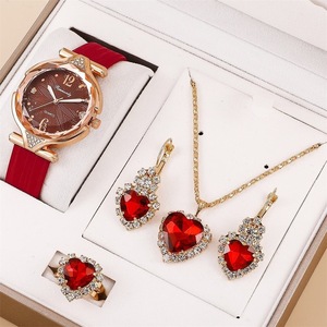 5pcs Set Watches Women Leather Band Ladies Watch Simple Casual Womens Analog Wristwatch Bracelet