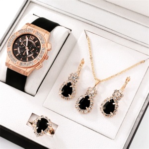 5pcs Set Watches Women Leather Band Ladies Watch Simple Casual Womens Analog Wristwatch Bracelet Gift Montre Femme