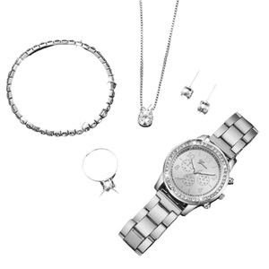 6 Piece Silver Steel Band Quartz Watch Set - Without Box