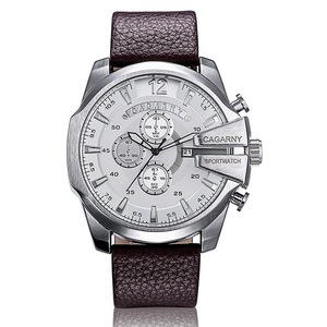 Men Leather Band Sports Watch with Large Dial
