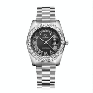 Men Quartz Watch with Diamond-encrusted Roman Numeral Dial