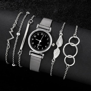 6pcs Set Women Watches Fashion Ladies Quartz Watch Bracelet Set Silvery Mesh Luxury Women Watches Dress Clock