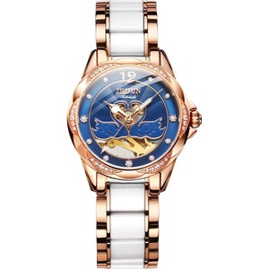 Stylish Waterproof Ceramic Mechanical Watch for Women with Diamond Accents