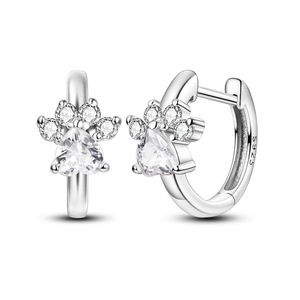 925 Sterling Silver Paw Print Hoop Earrings For Women Fine Jewelry
