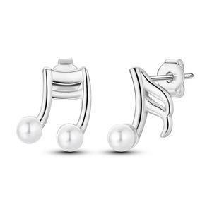 925 Sterling Silver Pearl Earrings With Musical Notes Fine Jewelry For Women
