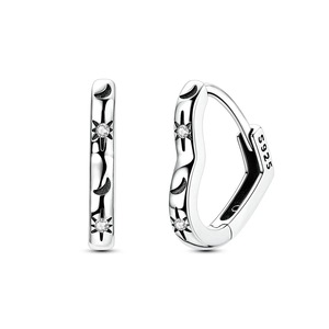 925 Sterling Silver Star Moon Stone Heart Hoop Earrings Women Jewelry For Wedding Engagement Birthday