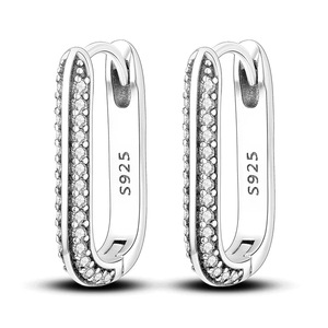 925 Sterling Silver Zirconium U Shaped Earrings Fits Charms Fashion Jewelry Gift