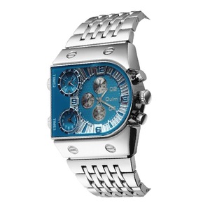 Large Dial Multi Time Zone Men Quartz Watch with Luminous Steel Strap