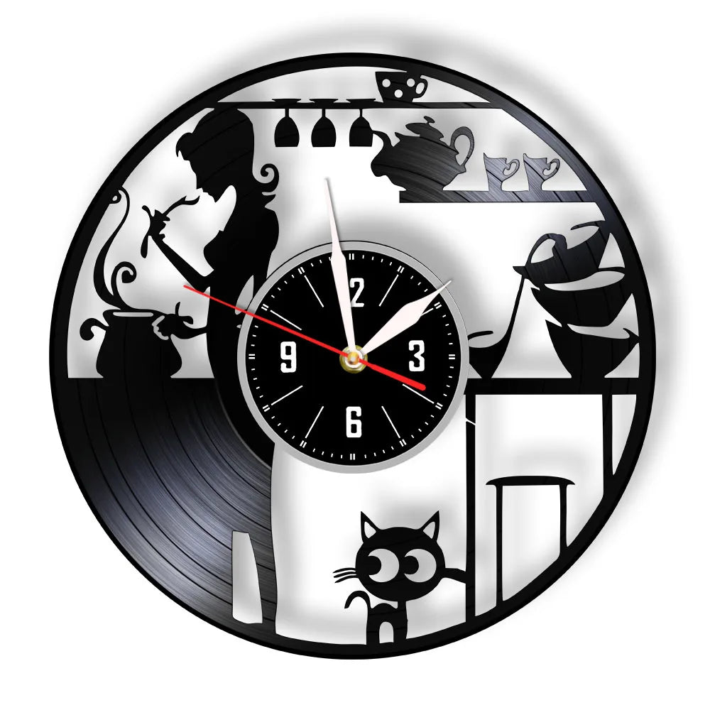 Buy Cat Vinyl Record Wall Clock Modern Kitchen Decor - MyDeal Australia