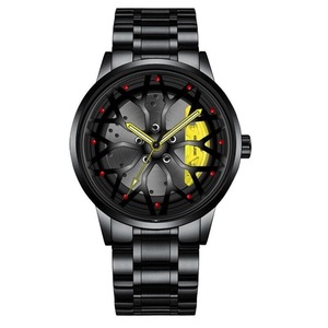 Fashion Mens Car Wheel Watches Luxury Men Sports Waterproof Quartz Wristwatch Stainless Steel Wheel Hub Watch