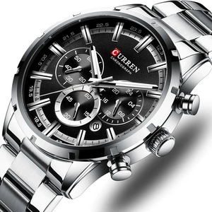 Fashion Quartz Watches Classic Silver and Black Clock Male Watch Men's Wristwatch with Calendar Chronograph
