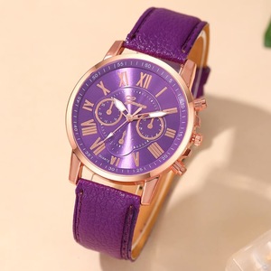 Fashion Women Watches Ladies Purple Leather Quartz Wrist Watch for Women Bussiness Casual Watch
