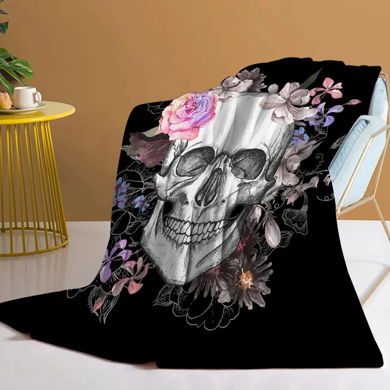 Buy Flower Line Skull Blanket Plush Fluffy Fleece Throw For Sofa Couch
