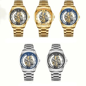 Gold Skeleton Retro Mens Watch Luxury Quartz Timepiece