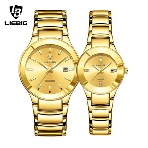 Golden Stainless Steel Quartz Watch Women Men Waterproof Date Wristwatches for Ladies Female Clock