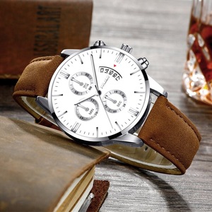 Luxury Fashion Mens Military Sports Watches Male Brown Leather Quartz Wrist Watch Men Business Casual Watch