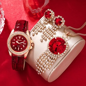 Luxury Fashion Women Watch Set Leather Band Ladies Quartz Wristwatch Rhinestone Alloy Female Jewelry Set for Ladies