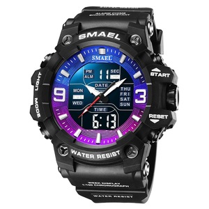Men Watch Sport Waterproof Led Light Alarm Clock Dual Time Display Week Auto