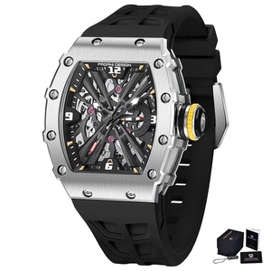 Mens Quartz Sport Watch Skeleton Dial 100m Waterproof Sapphire Glass