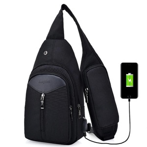 Outdoor Crossbody Bag With Usb Charging And Headphone Plug Triangle Design Black