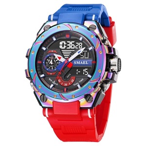 Quartz Watch for Men Smael Wristwatches Watcholorful Red Bracelet 50m Waterproof