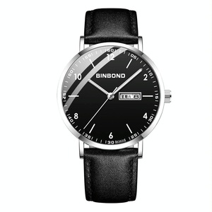 Waterproof Ultra-thin Quartz Luminous Watch with Starry Design and Black Leather Strap