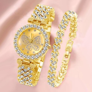 Women Butterfly Dial Watch Brand Design Female Clock Women Steel Bracelet Watch Quartz Luxury Fashion Set with Diamonds