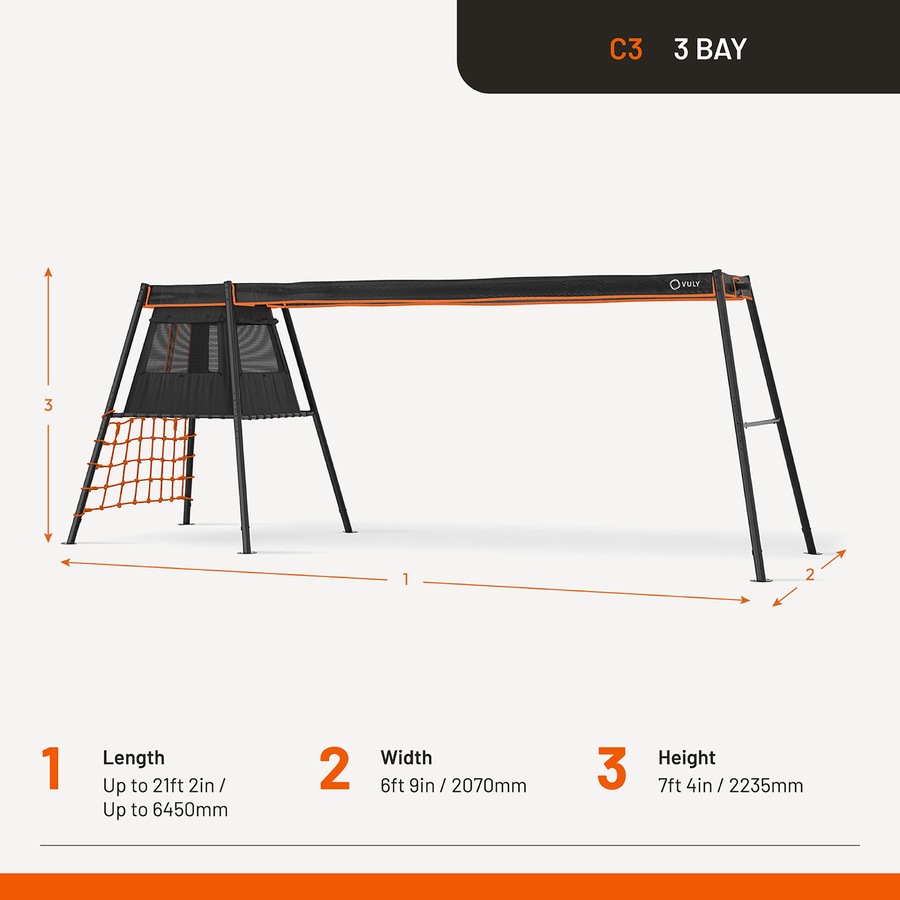 VULY 360 Pro Max C3 - 3 Bay Swing Set Kids Metal Swing with Cubby House, Sandpit, Monkey Swing, Seat Swing & Bed Swing