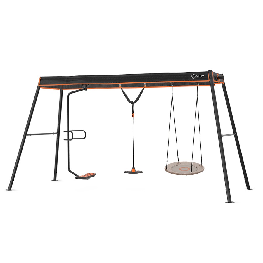 VULY 360 Pro Max Large 3 Bay Swing Set - Kids Backyard Metal Swing with Spin Swing, Bounce Swing & Nest Swing Playground