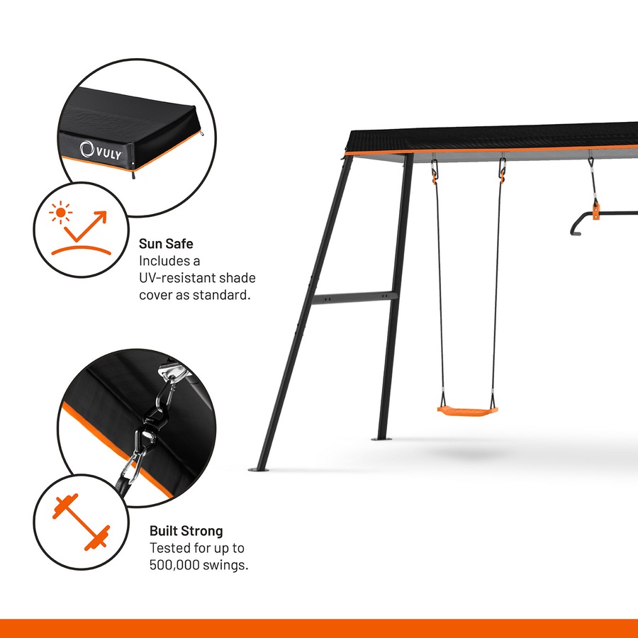 VULY 360 Pro Max Large 3 Bay Swing Set - Kids Backyard Metal Swing with Spin Swing, Bounce Swing & Nest Swing Playground