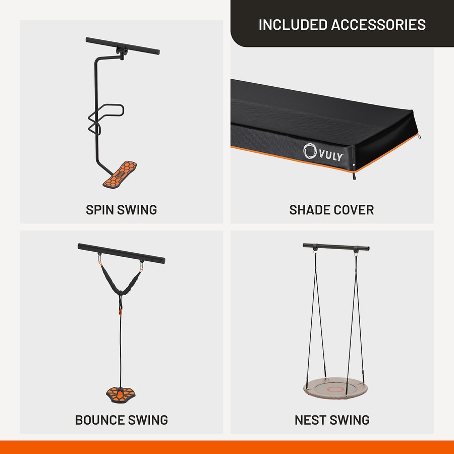 VULY 360 Pro Max Large 3 Bay Swing Set - Kids Backyard Metal Swing with Spin Swing, Bounce Swing & Nest Swing Playground