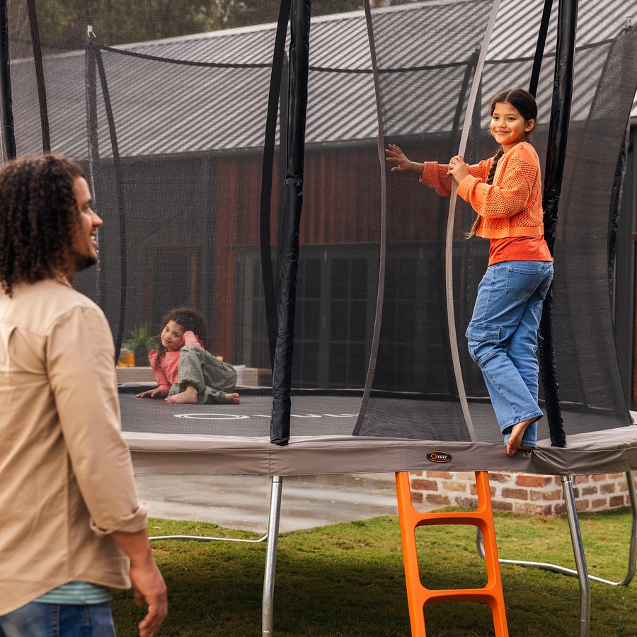 VULY Flare Large 13ft Trampoline for Kids with Safety Enclosure - Round Kids Trampolines Bundle With Tent Wall & Ladder