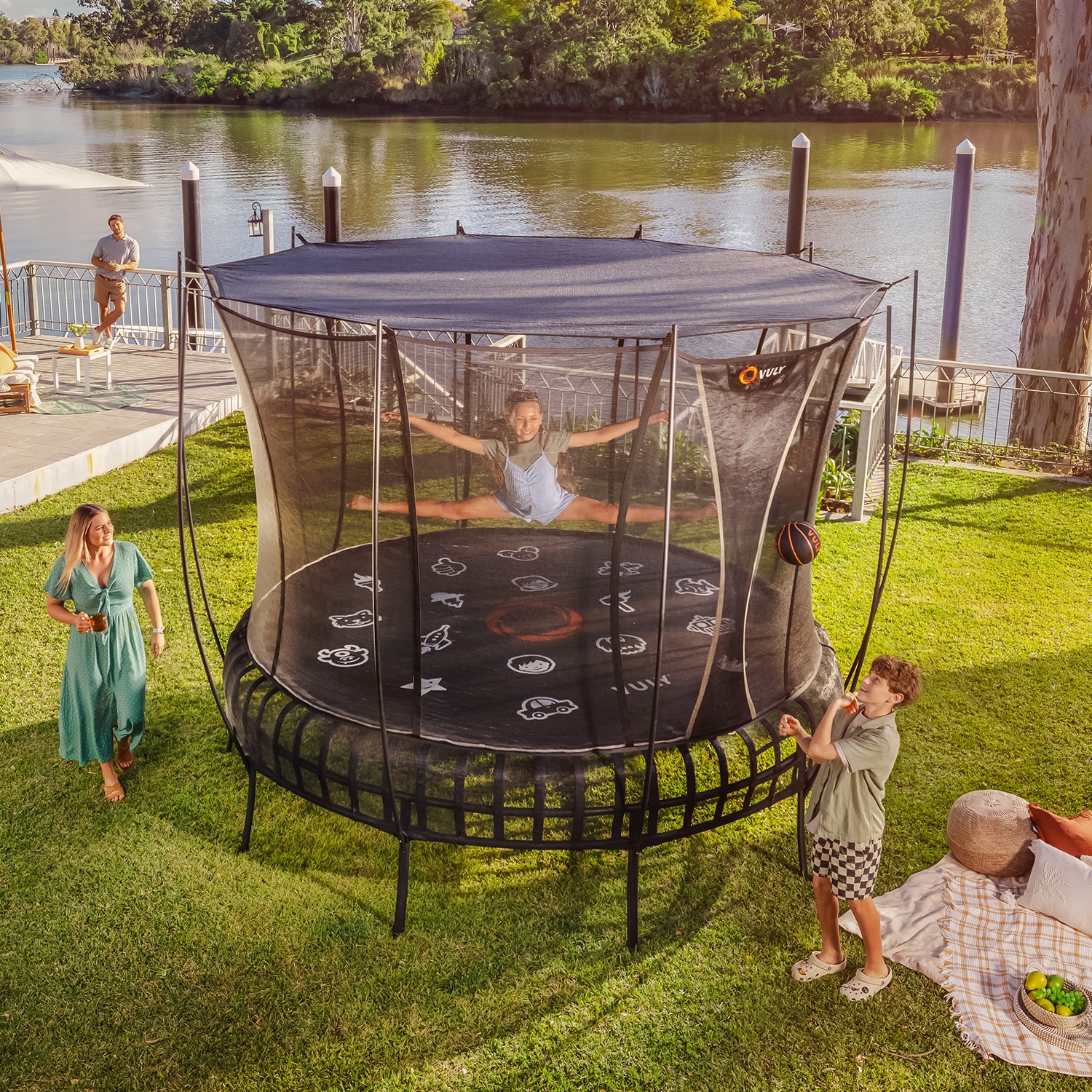 Buy VULY Thunder 2 Large 12ft Springless Trampoline with Enclosure Round Kids Trampolines Bundle With Shade Cover MyDeal