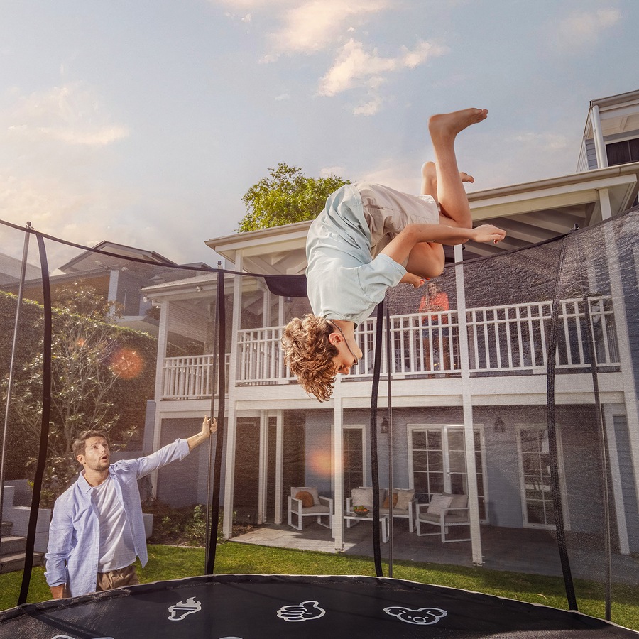 VULY Thunder 2 XXL 17.5ft Springless Trampoline with Enclosure - Round Kids Trampolines Bundle With Shade Cover & Basketball Hoop