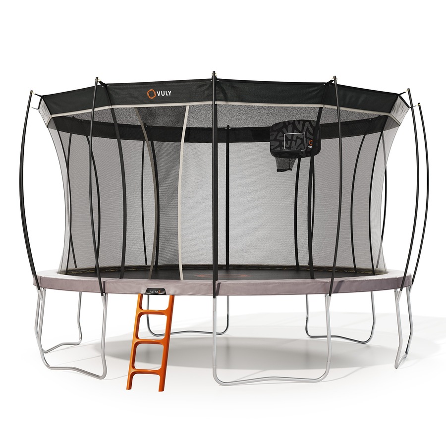 VULY Ultra 2 Extra Large 15ft Trampoline with Enclosure - Round Kids Trampolines Bundle With Shade Cover Pro, Ladder & Basketball Hoop