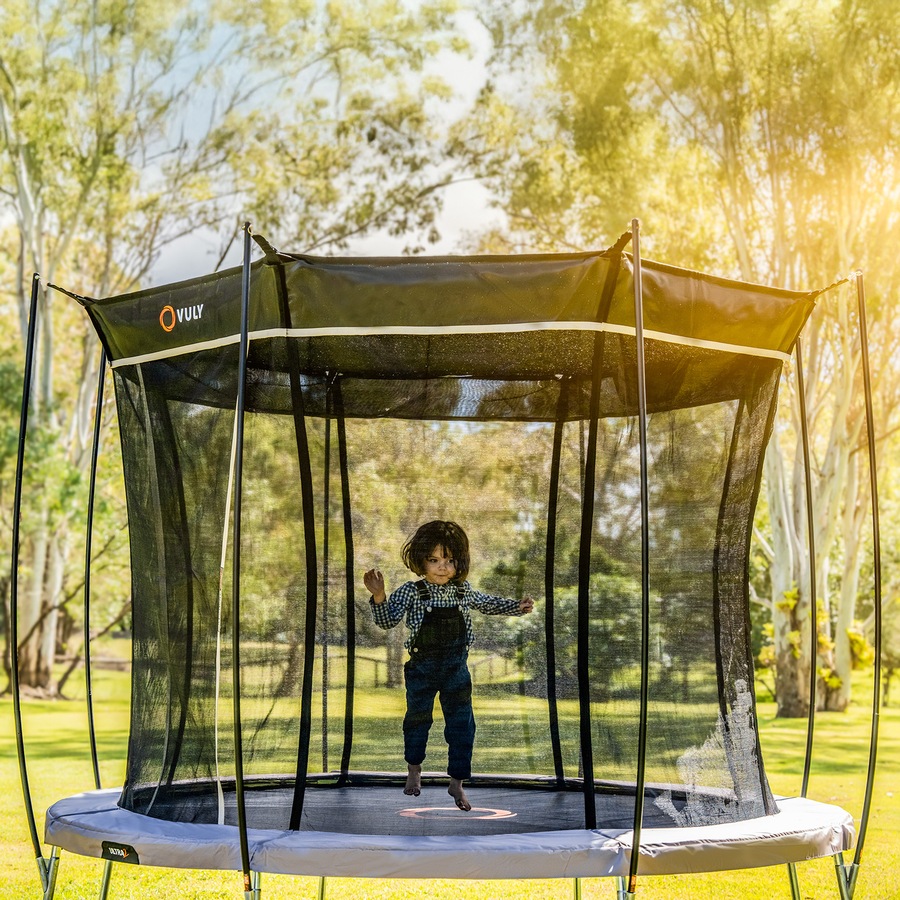 VULY Ultra 2 Extra Large 15ft Trampoline with Enclosure - Round Kids Trampolines Bundle With Shade Cover Pro, Ladder & Basketball Hoop