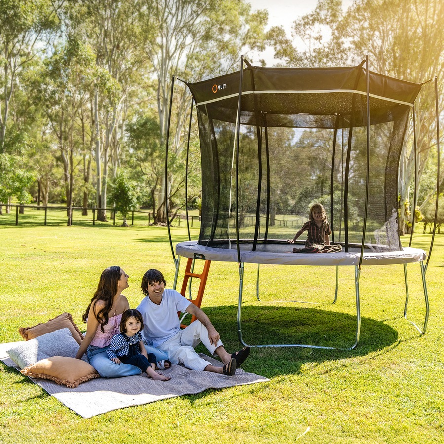 VULY Ultra 2 Extra Large 15ft Trampoline with Enclosure - Round Kids Trampolines Bundle With Shade Cover Pro, Ladder & Basketball Hoop