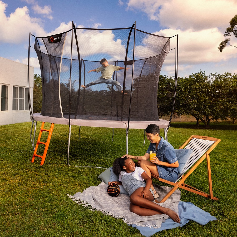 VULY Ultra 2 Extra Large 15ft Trampoline with Enclosure - Round Kids Trampolines Bundle With Shade Cover Pro, Ladder & Basketball Hoop