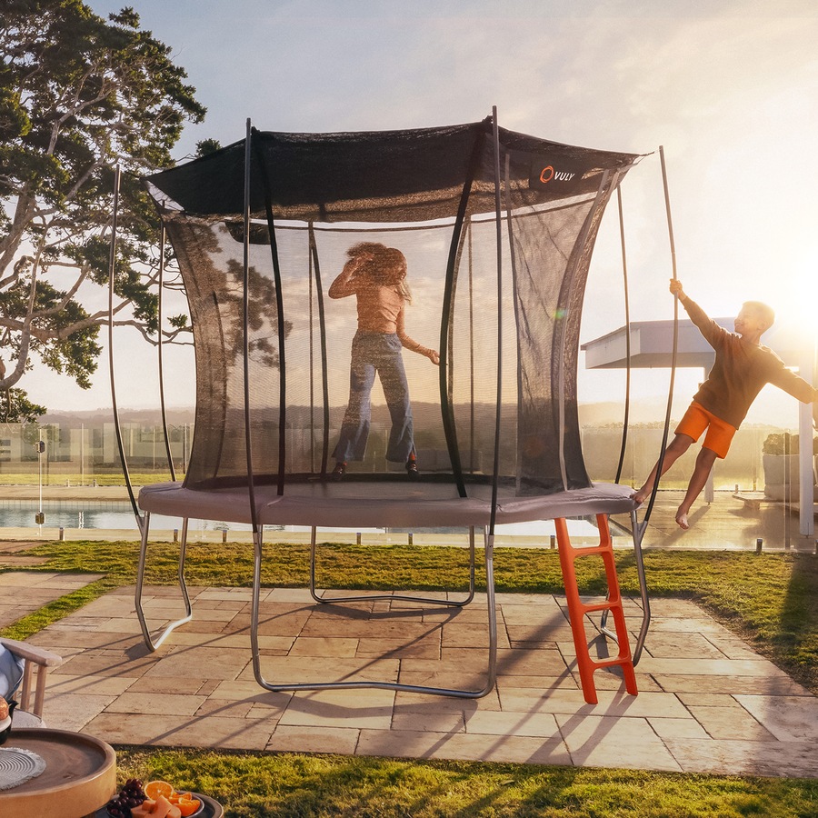 VULY Ultra 2 Medium 11ft Trampoline with Enclosure - Round Kids Trampolines Bundle With Shade Cover & Basketball Hoop