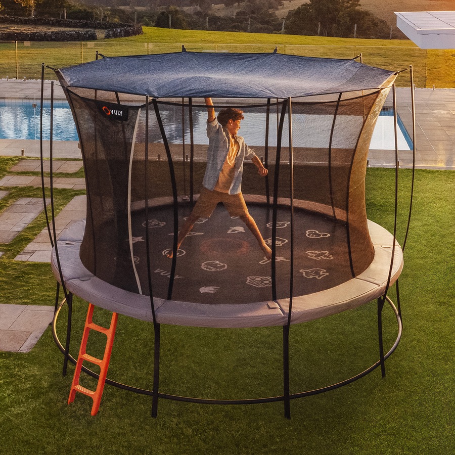 Vuly Ultra 2 Pro Extra Large 16ft Trampoline with Enclosure - Round Kids Trampolines Bundle With Shade Cover & Ladder