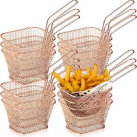 12 Pieces Mini Square Fry Basket Steel French Chip Food Baskets for Serving Stainless with Handle Reusable Fries Holder Deep Fryer Home